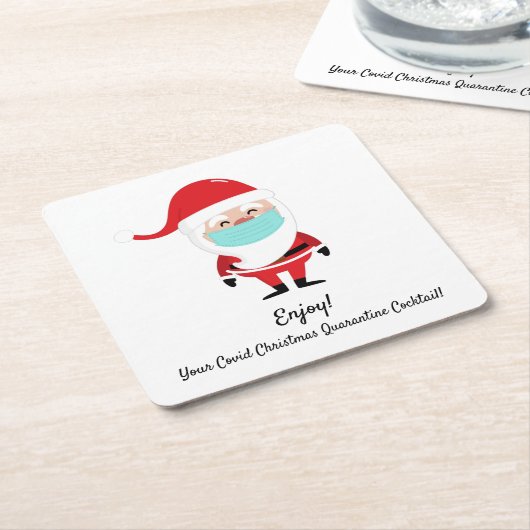 Kerstman Covid Kerstmis Quarantaine Cocktail Kartonnen Onderzetters (Schuin)