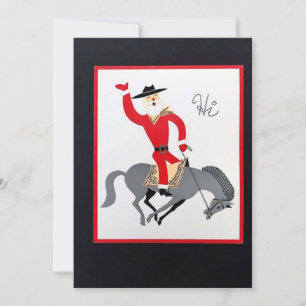 Kerstman Cowboy Rijdt Paard Vintage Feestdagenkaart
