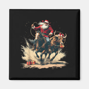 Kerstman Cowboy Vintage Kerst Paard Koe Mannen Magneet