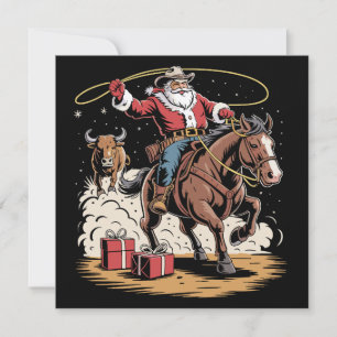 Kerstman Cowboy Vintage Kerstfeest Paard Koe Feestdagenkaart