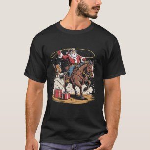 Kerstman Cowboy Vintage Kerstfeest Paard Koe T-shirt