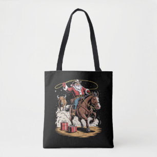 Kerstman Cowboy Vintage Kerstmis Paard Koe  Tote Bag