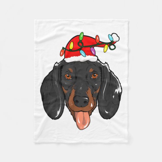 Kerstman Dachshond Licht Kerstmis  Fleece Deken (Voorkant)