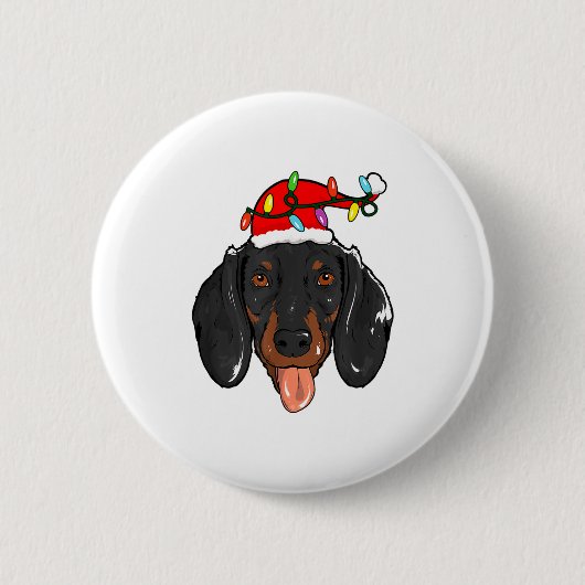 Kerstman Dachshond Licht Kerstmis Ronde Button 5,7 Cm (Voorkant)