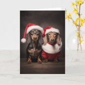 Kerstman Dackel Tweeling Kaart (Gele Bloem)