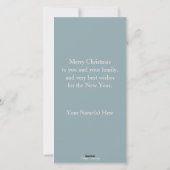 Kerstman danst met elfen op kerstkaart (Achterkant)