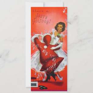 Kerstman danst met vrouwen in vintage stijl feestdagenkaart