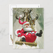 Kerstman & de Ar die van het Rendier Moderne Feestdagenkaart (Voorkant / Achterkant)