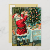 Kerstman decoreren de kerstboom feestdagenkaart (Voorkant / Achterkant)