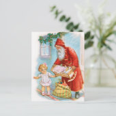 Kerstman deelt kerstcadeaus uit feestdagenkaart (Staand voorkant)