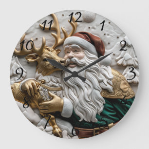 Kerstman deelt vreugdevol momenten met rendieren grote klok