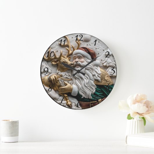 Kerstman deelt vreugdevol momenten met rendieren grote klok (Huis)