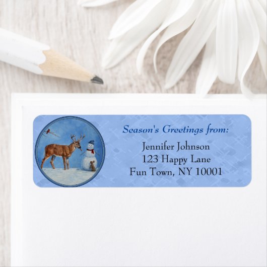 Kerstman Deer Cute Bunny Blue Etiket (Insitu)