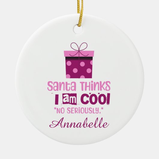 Kerstman denkt ... Roze belettering Ornament (Voorkant)