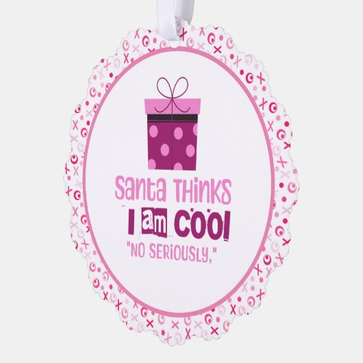 Kerstman denkt ... Roze belettering Ornament Kaart (Links)