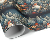 Kerstman Dennengehucht Rode Bloemen Cadeaupapier (Rol Hoek)