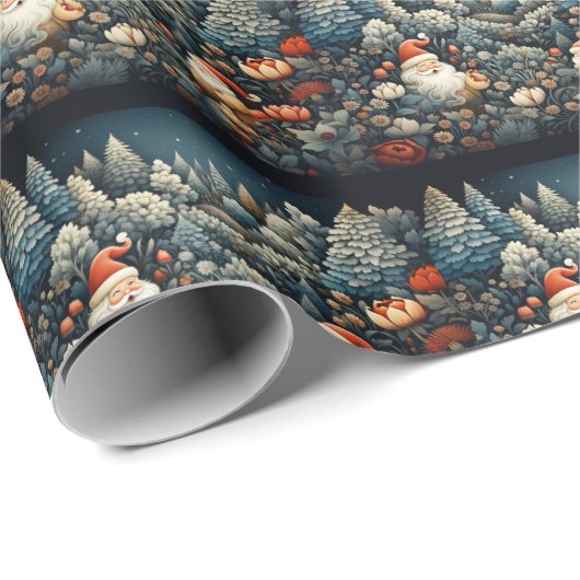 Kerstman Dennengehucht Rode Bloemen Cadeaupapier (Rol Hoek)