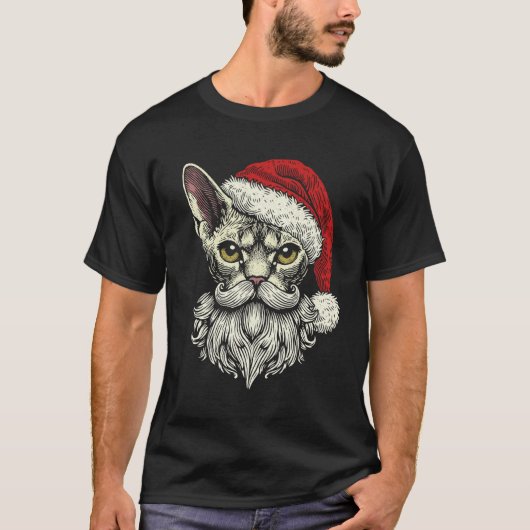 Kerstman Devon Rex Kat Kerstvakantie Vintag T-shirt (Voorkant)