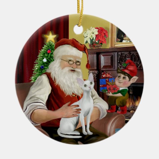 Kerstman - Devonshire Rex kat Keramisch Ornament (Voorkant)