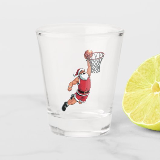 Kerstman die basketbal speelt, kerstsportliefhebbe shot glas (Voorkant)