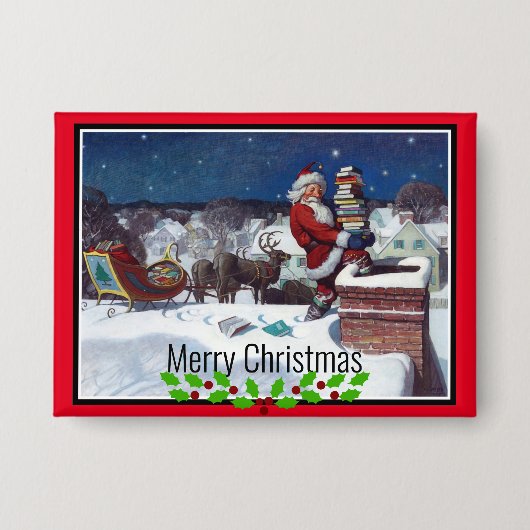 Kerstman die boeken brengt met Kerstmis Button (Voorkant)