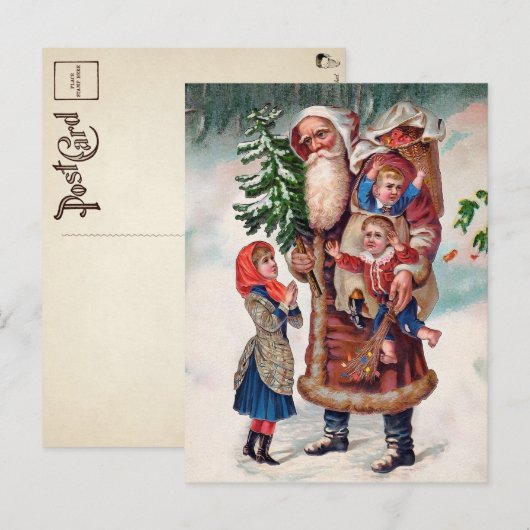 kerstman die Briefkaart voor kinderen inneemt (Voorkant / Achterkant)