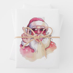 Kerstman die Bubble Gum Pinke Zonnebril Blaast  Inpakpapier Vel
