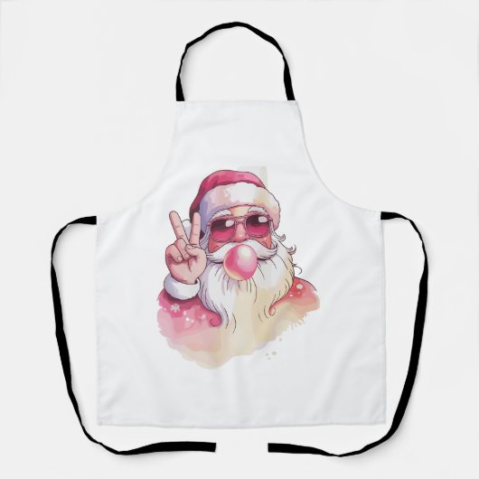 Kerstman die Bubble Gum Roze Zonnebril blaast  Schort (Voorkant)