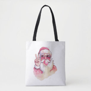Kerstman die Bubble Gum Roze Zonnebril blaast Tote Bag