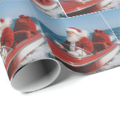 Kerstman die cadeaus bezorgt per speedboot cadeaupapier (Rol Hoek)