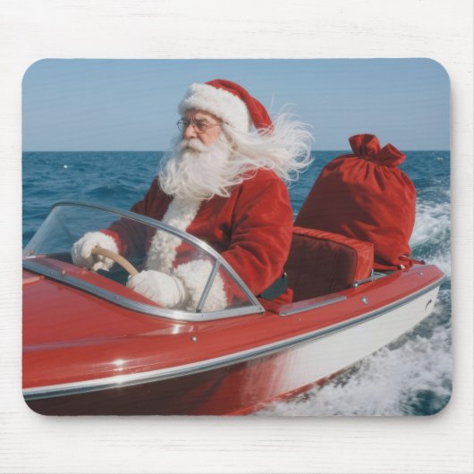 Kerstman die cadeaus bezorgt per speedboot muismat (Voorkant)