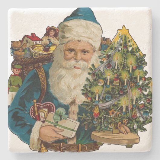 kerstman die cadeaus levert stenen onderzetter (Voorkant)