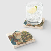 kerstman die cadeaus levert stenen onderzetter (Zijkant)