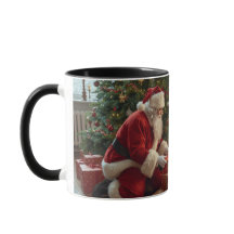 Kerstman die cadeaus onder de boom legt
