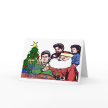 Kerstman die de Menora aansteekt - Kerstmis Chanuk