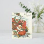  kerstman die de schoorsteen omlaag gooit feestdagenkaart (Staand voorkant)
