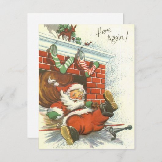 kerstman die de schoorsteen omlaag gooit feestdagenkaart (Voorkant / Achterkant)