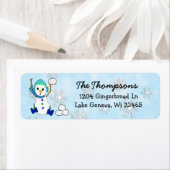 kerstman die de Snowball-achtergrond ziet Etiket (Insitu)