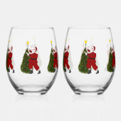 Kerstman die de ster op de kerstboom zet Wijn Glas (Achterkant)