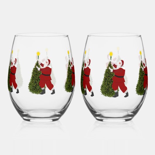 Kerstman die de ster op de kerstboom zet Wijn Glas (Voorkant)