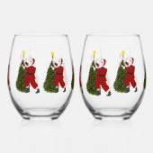 Kerstman die de ster op de kerstboom zet Wijn Glas (Links)