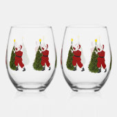 Kerstman die de ster op de kerstboom zet Wijn Glas (Rechts)