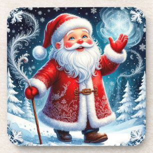 Kerstman die door besneeuwd winterwonderland schaa bier onderzetter