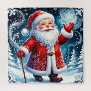 Kerstman die door besneeuwd winterwonderland schaa legpuzzel