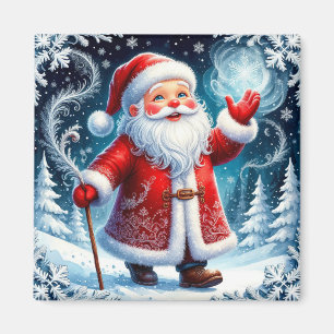 Kerstman die door besneeuwd winterwonderland schaa magneet