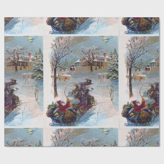  Kerstman die door de sneeuw raast Cadeaupapier (Vlak)