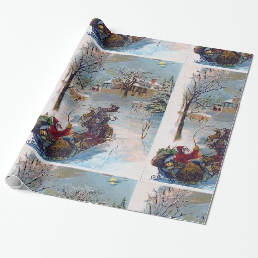 Kerstman die door de sneeuw raast Cadeaupapier (Uitgerold)