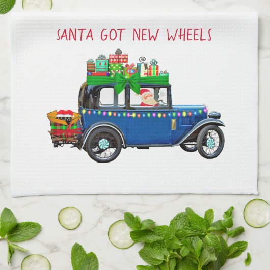 Kerstman die een auto bestuurt theedoek (Gevouwen)