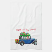 Kerstman die een auto bestuurt theedoek (Verticaal)