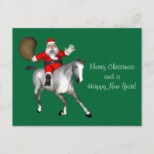 kerstman die een grijs paard bestuurt feestdagenkaart